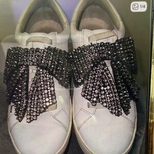 INC International Concepts White Sneakers with Black Rhinestones